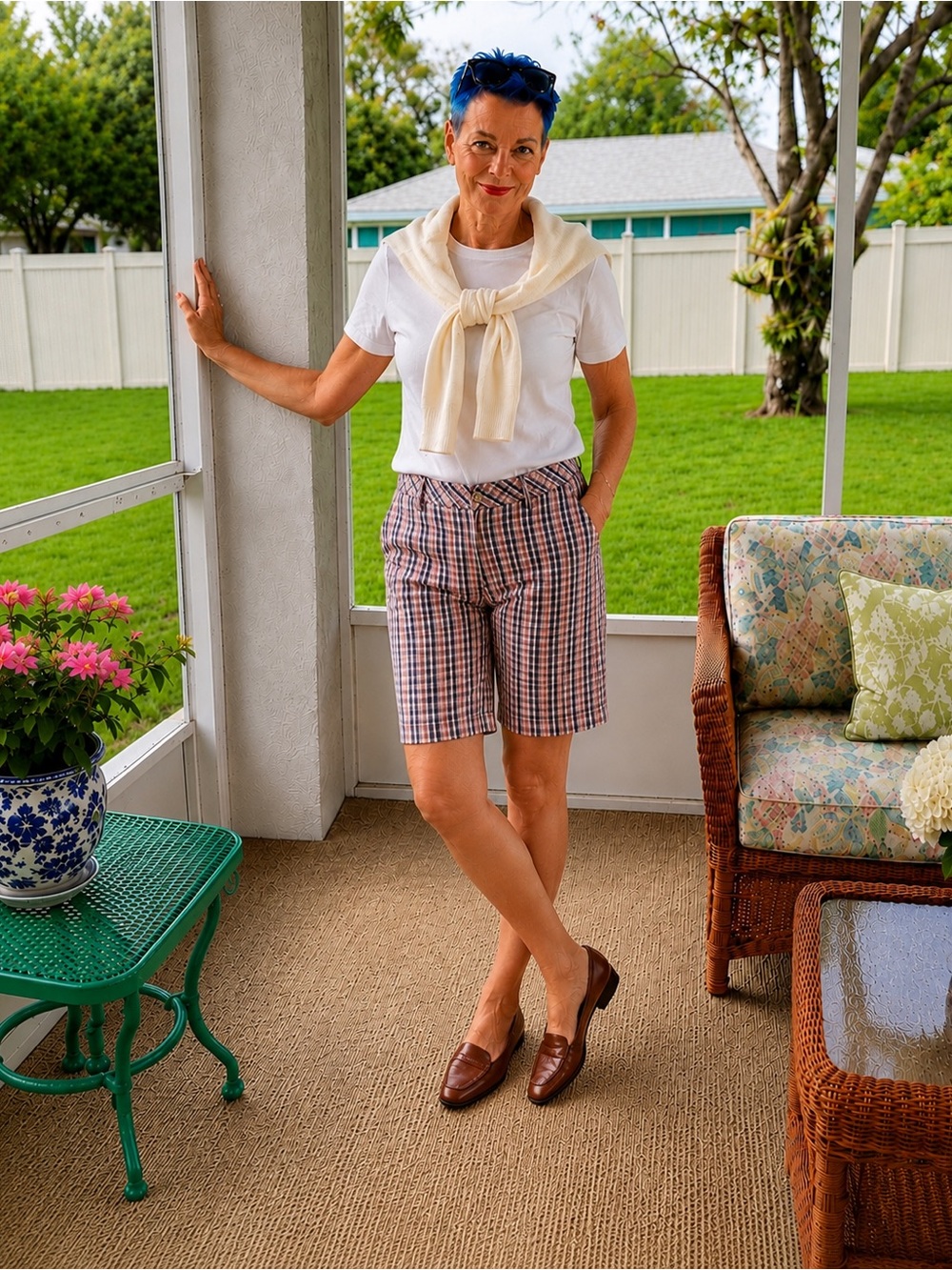 Woolrich Plaid Bermuda Shorts Gray Coral & Navy Women’s Size 10